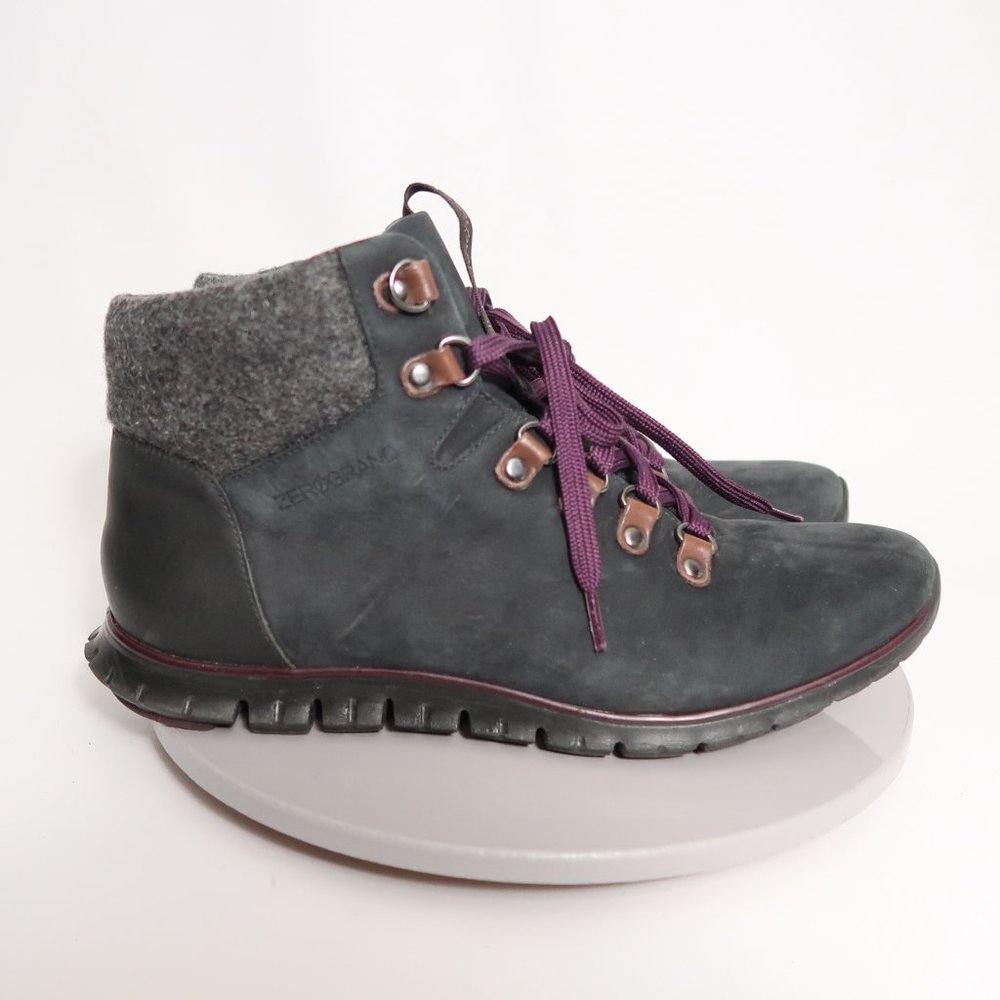 COLE HAAN Boots Women's 8 Zerogrand Black-Elderberry Leather Ankle Field Hiker